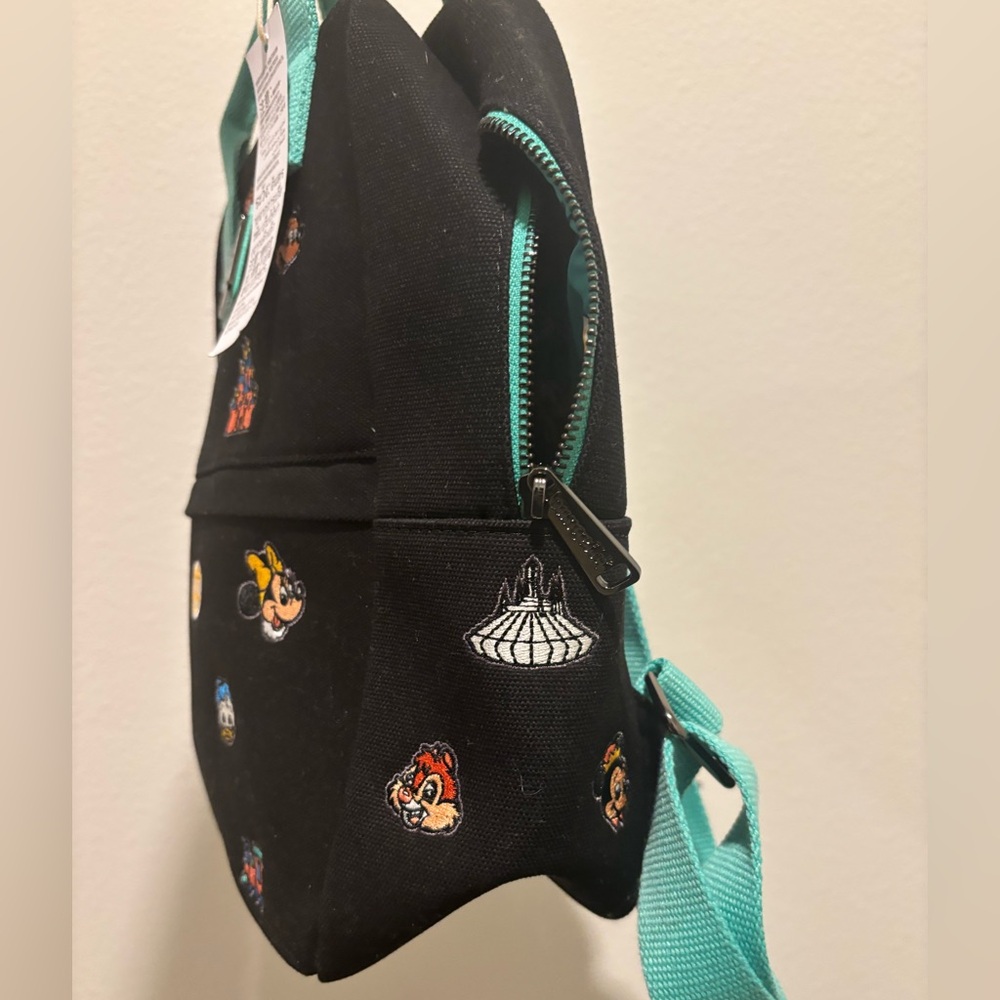 Loungefly Black and Teal Backpack with Character Print- Disney Parks - Picture 7 of 8